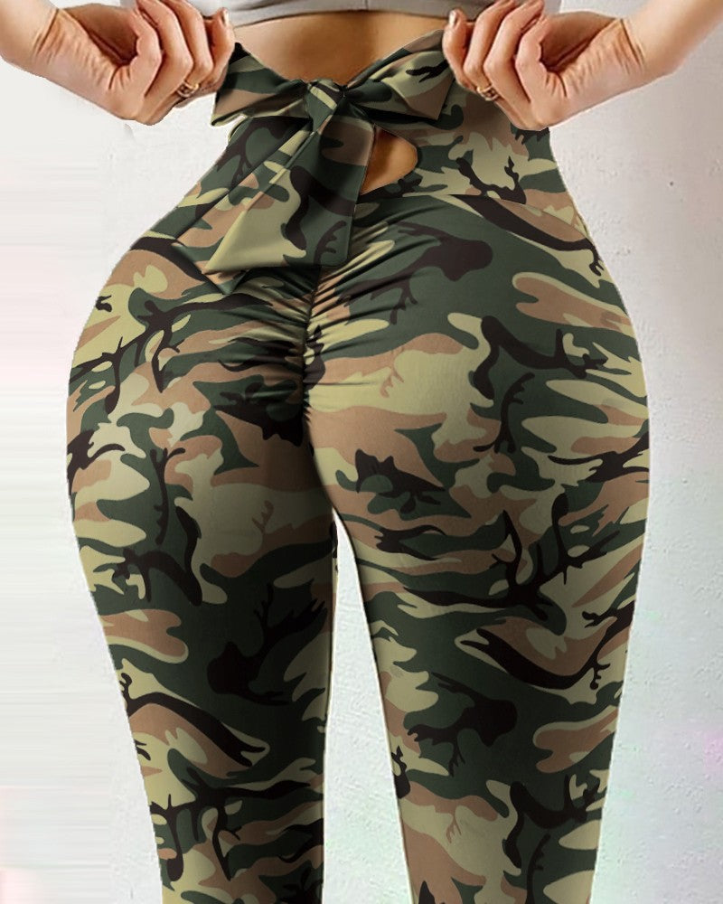 Fitness High-elastic Sweat-absorbent Bowknot Rope Pants Leggings