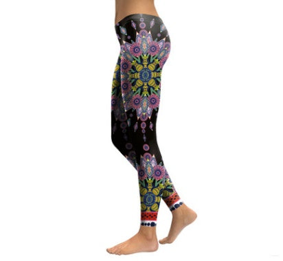 Pink Starburst Mandala Flower Yoga/Workout Leggings