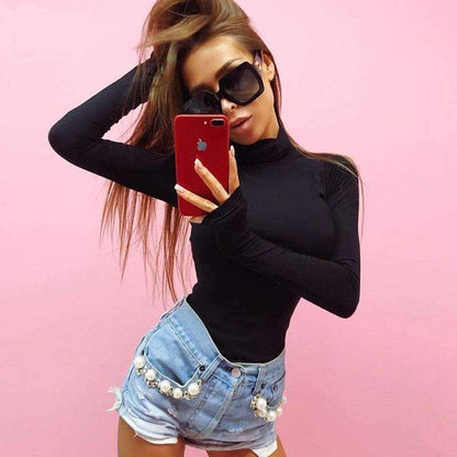 Sexy Turtle Neck Long Sleeve Bodysuit