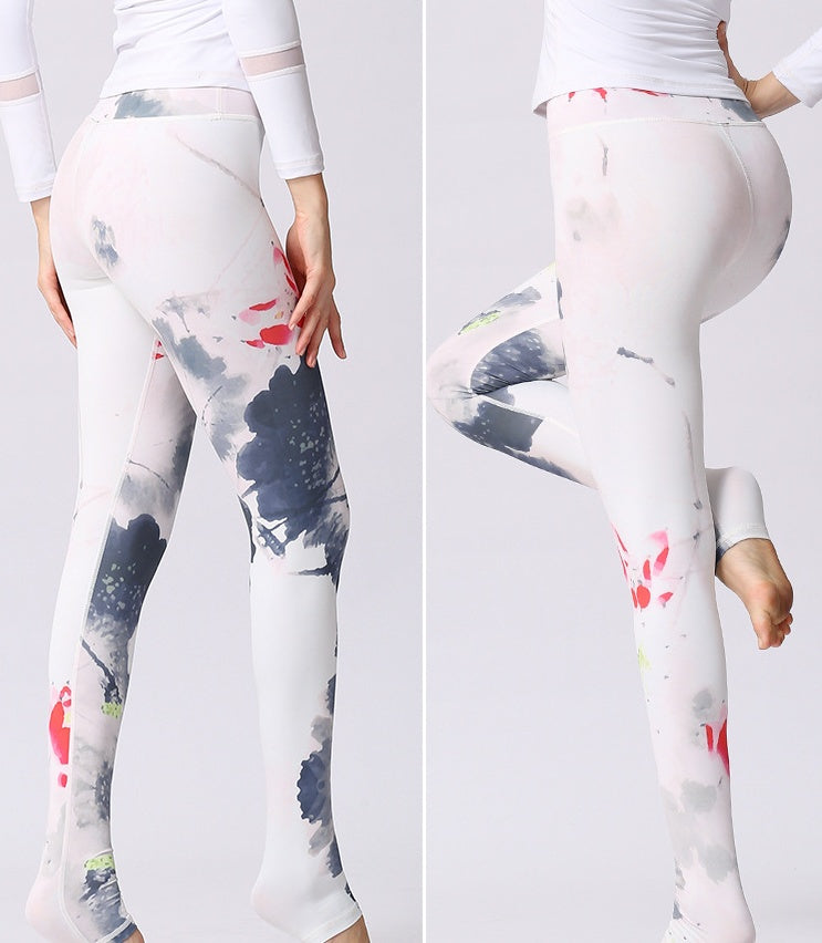 European and American yoga pants women's high waist print foot pants