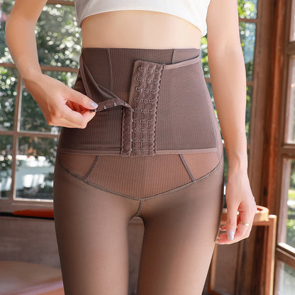 Front Row Buttons High Waist Shaping Leggings For Women