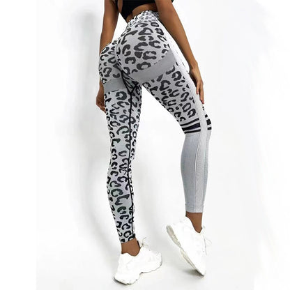 Chemical Fiber Blend Leopard Print Yoga High Waist Tights