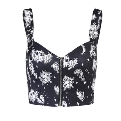 Zipper Printed Camisole Top Spring and Summer Sexy Camisole