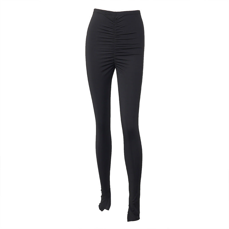 Solid color pleated leggings