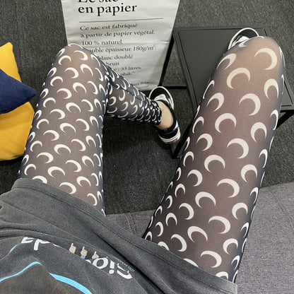 Moon print mesh leggings