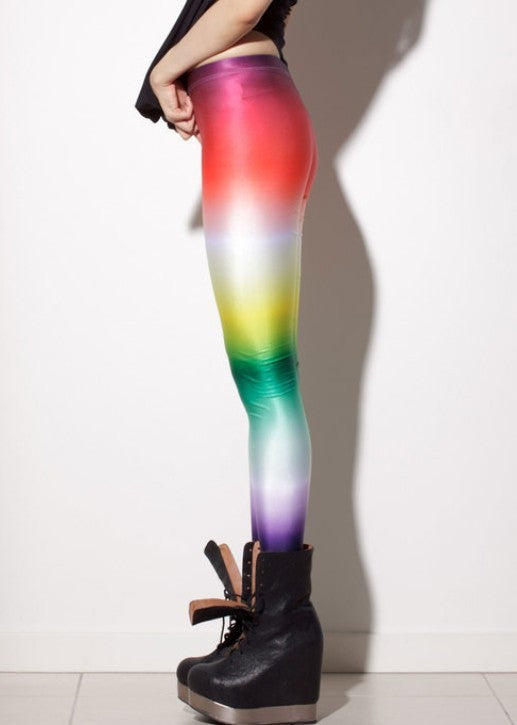 Thin High Elastic Pants Gradient Rainbow Fashion Leggings Leggings