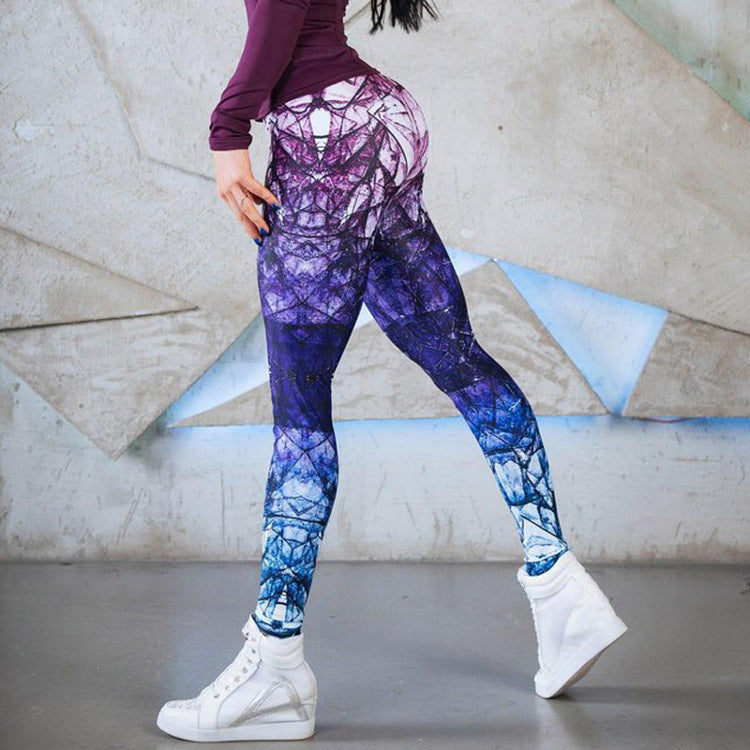 Woven Digital Print Slim High Waist Sports Leggings Yoga Pants