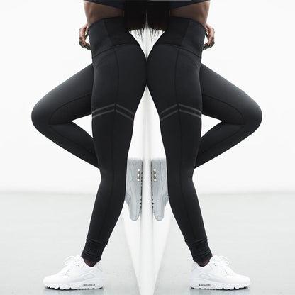 High waist solid color cross-border striped stretch yoga pants