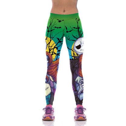 Digital Printed Sports Pants Zombie Bride Tight Elastic Pants