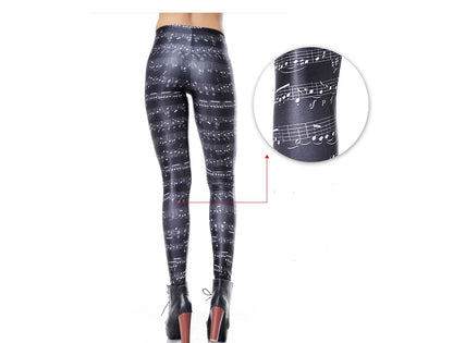 Note print leggings lady pencil pants