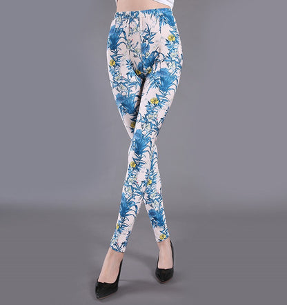 Spring And Summer Milk Silk Printed Leggings For Women