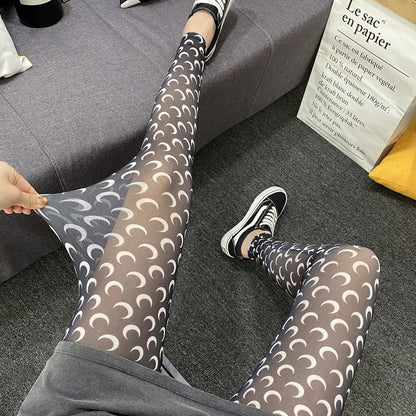 Moon print mesh leggings