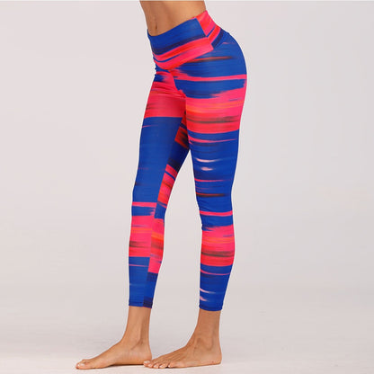 Blue&Red Digital Print yoga pants High waist Contrast color athletic leggings