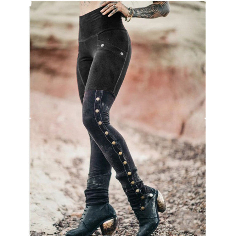 Printed high-waist distressed women's trousers