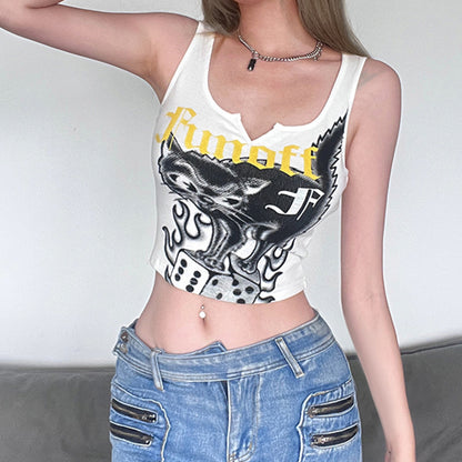 Cartoon Cat Printed Letters Small V-neck Camisole Summer