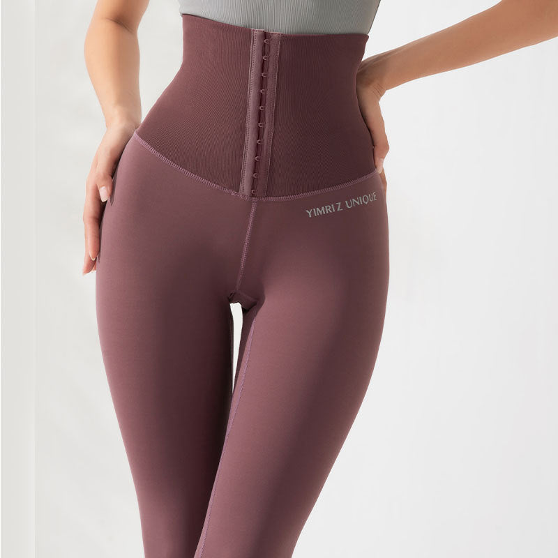 High waist breasted belly fitness pants women's outer wear breasted body shaping yoga pants