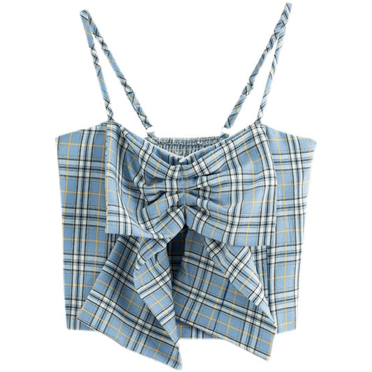 Summer Women's Camisole Ribbon Plaid Top