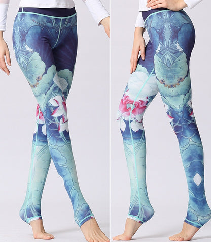 European and American yoga pants women's high waist print foot pants