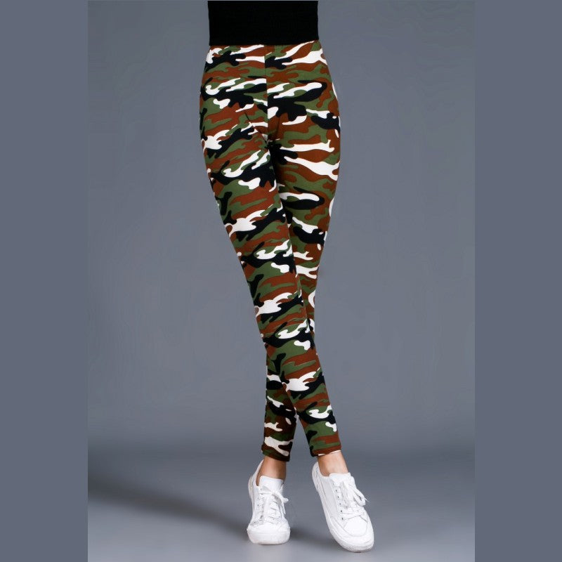 Brushed Cotton Print Camouflage Outerwear Leggings