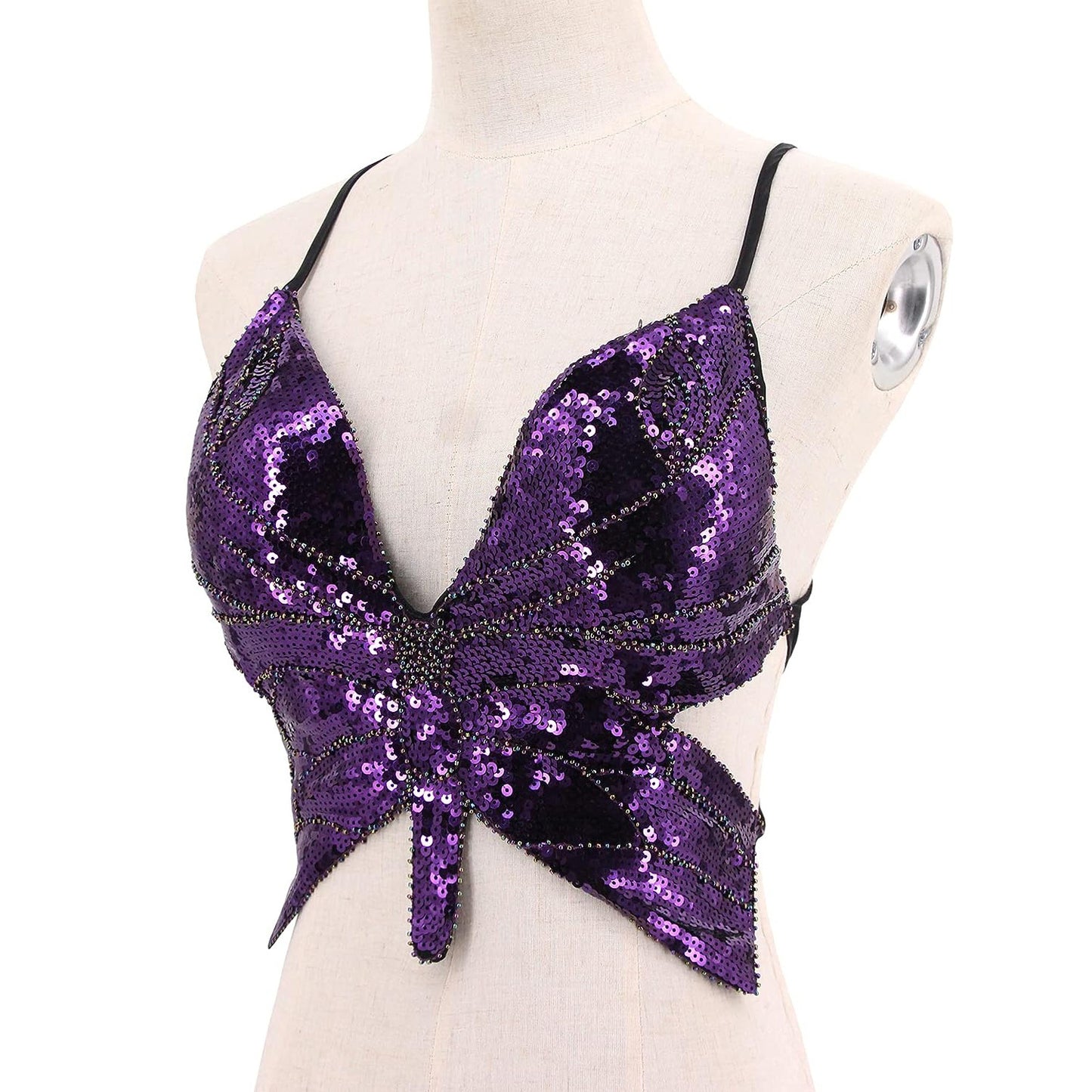 Stage Halloween Sequined Performance Butterfly Bra Top