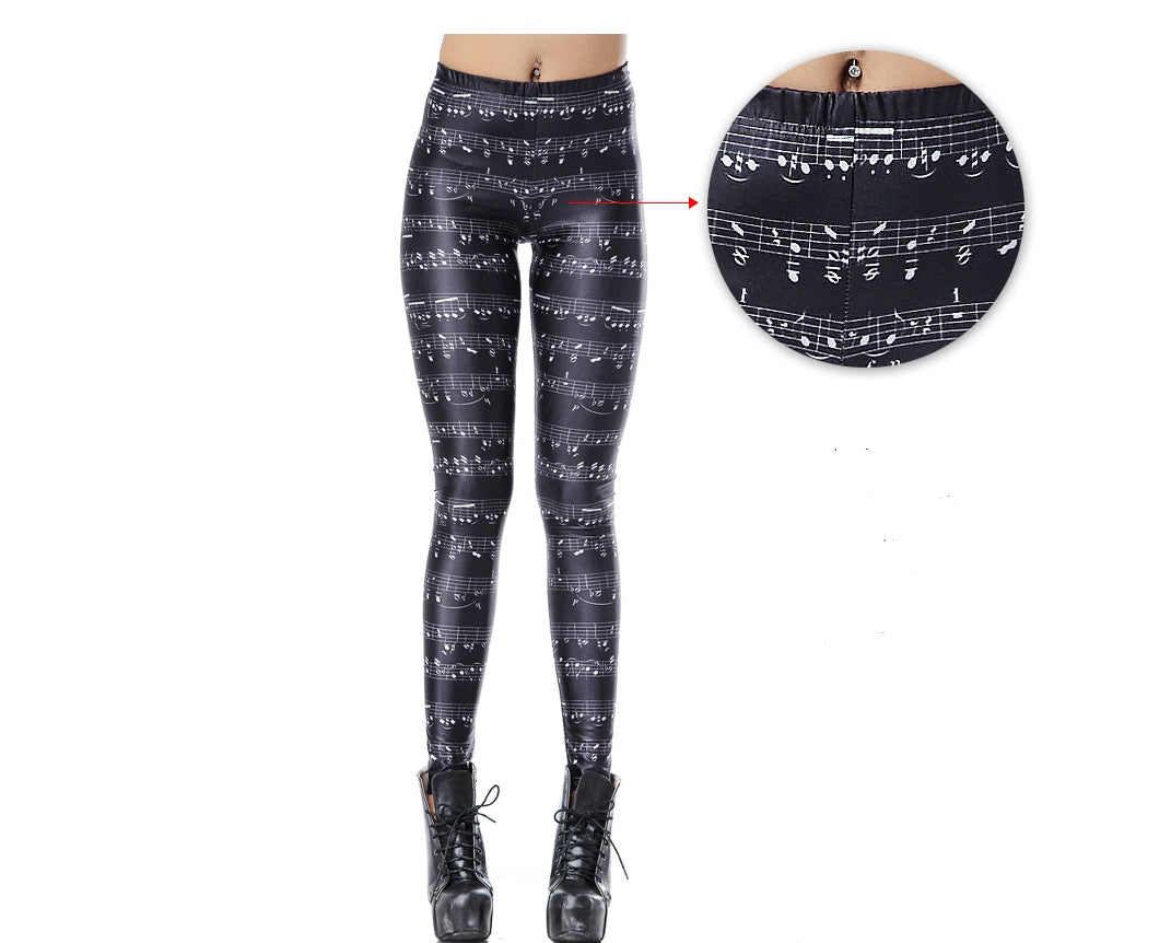 Note print leggings lady pencil pants