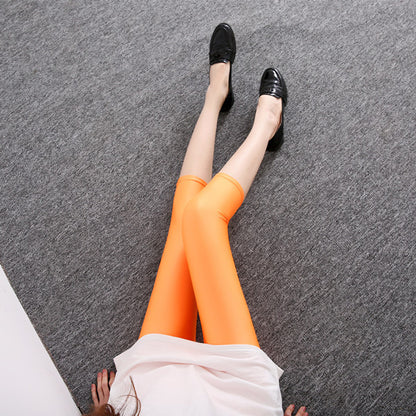 Fluorescent Seven-point Leggings Shiny Solid Color Gloss Pants