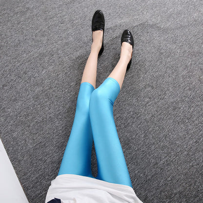 Fluorescent Seven-point Leggings Shiny Solid Color Gloss Pants