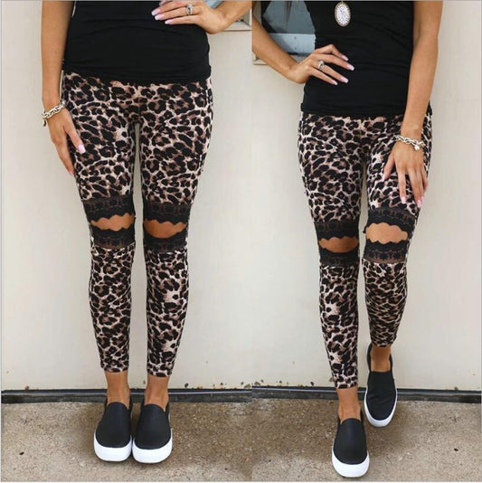 Hollow lace leopard leggings