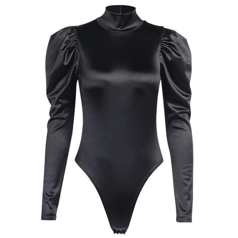 High collar back zipper bodysuit