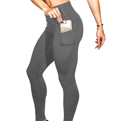 Mobile phone pocket leggings female solid color