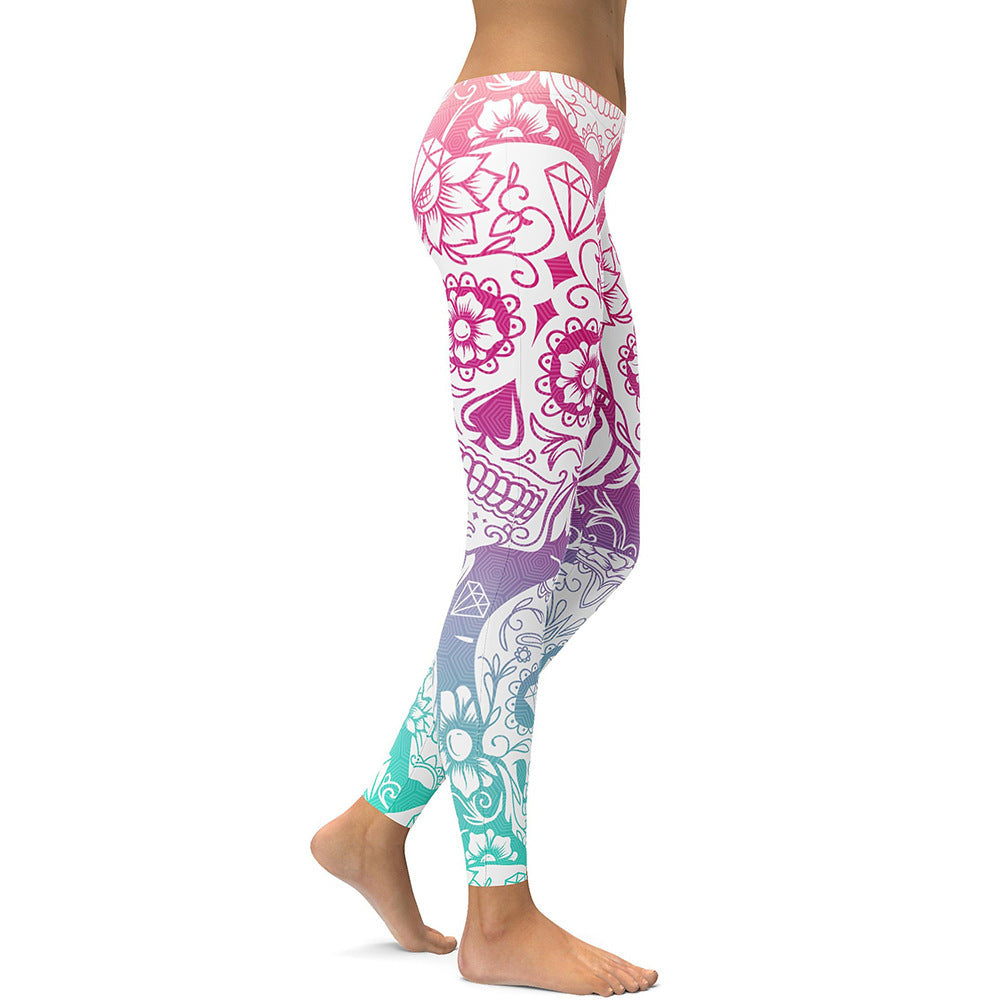 Sugar Skull Multicolor+White Yoga/Workout Leggings