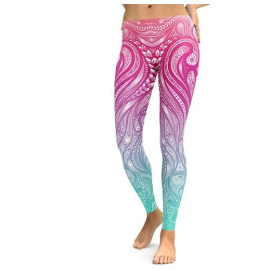 Pink+Turquoise Mandala Weave Yoga/Workout Leggings