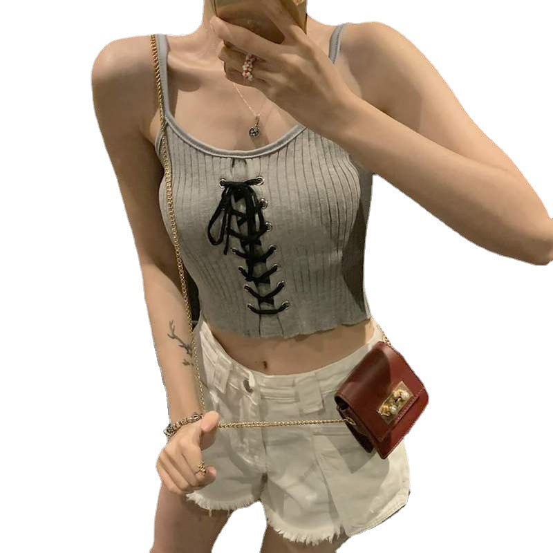 Drawstring Pleated Slim Short Suspender For Women Vest