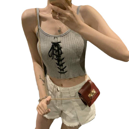 Drawstring Pleated Slim Short Suspender For Women Vest