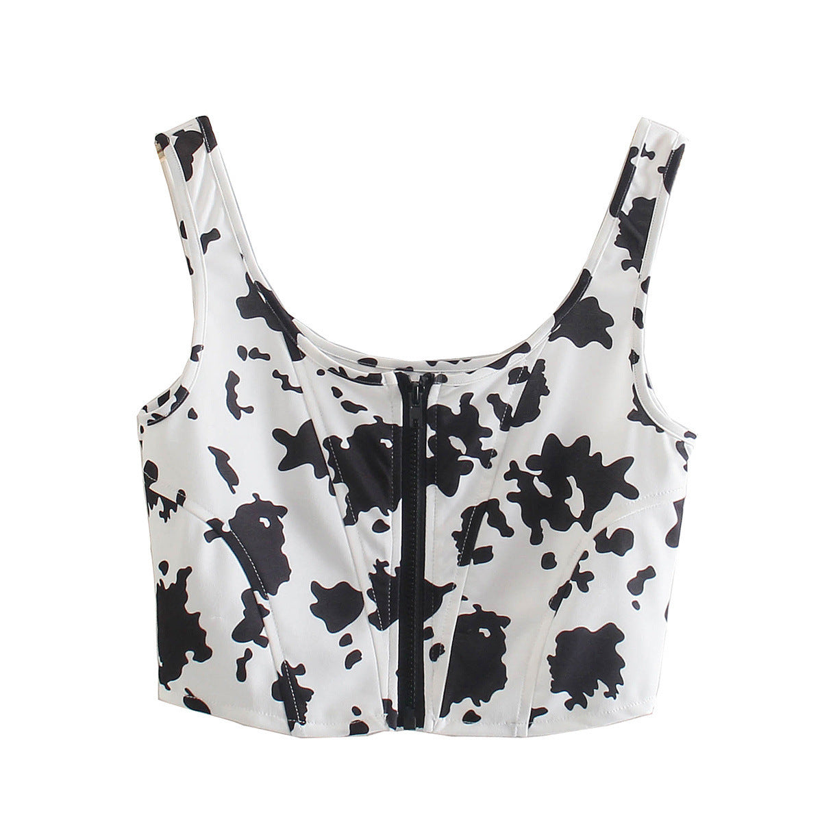 Cow Flower Top Slim-fit Zipper Camisole