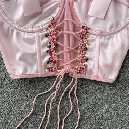 Drawstring Lace Up Hollow Short Bra Strap Top