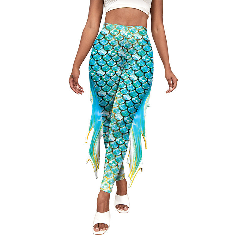 Slim Fish Pants With Raised Hips And Digital Fin Printing