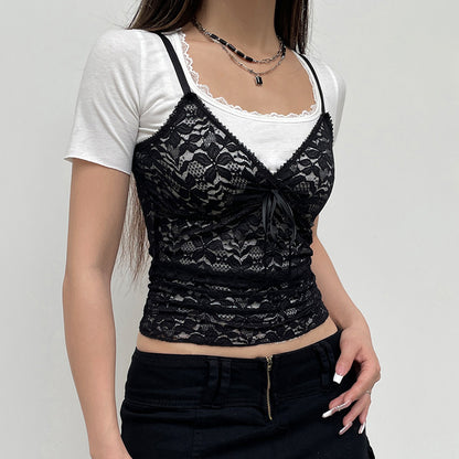 V-neck Lace-up Camisole Hot Girl Inner Wear Waist-controlled Base Top