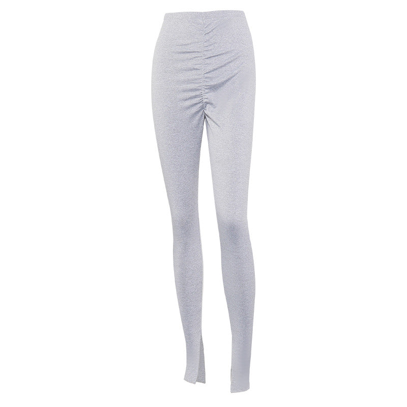 Solid color pleated leggings