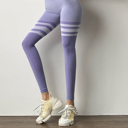 Stripe Design Fitness Leggings High Waisted Tummy Control