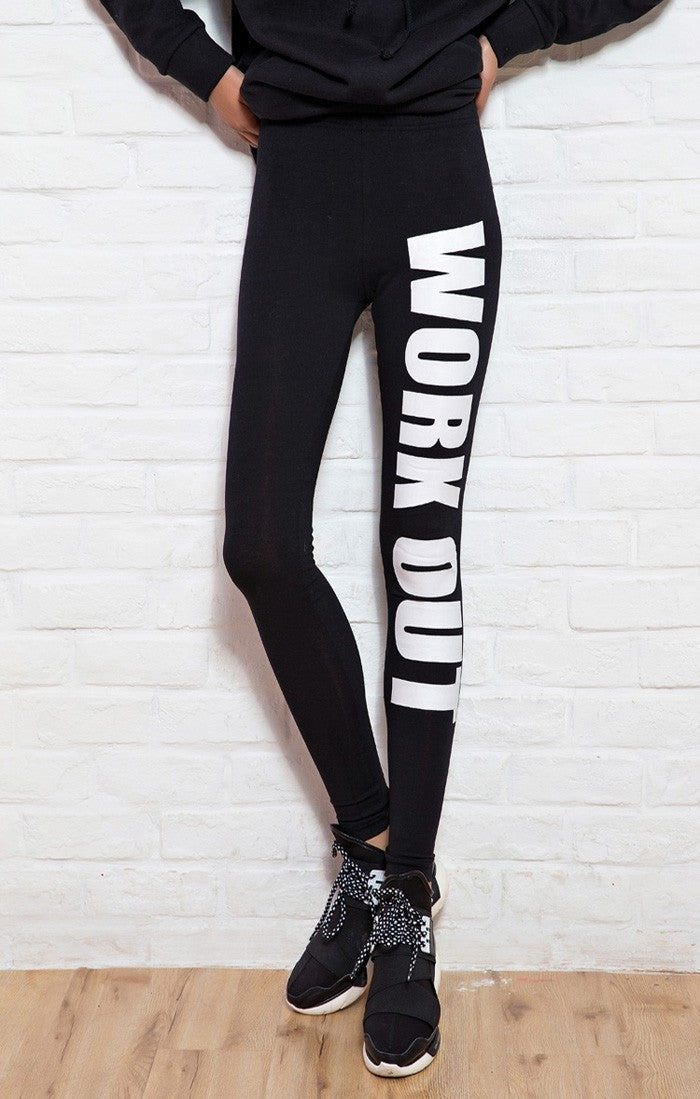 Letter printed cotton leggings mid-rise cropped pants yoga pants