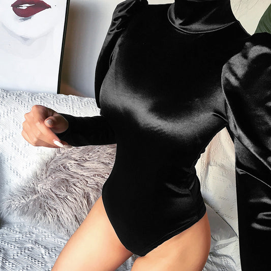 High collar back zipper bodysuit