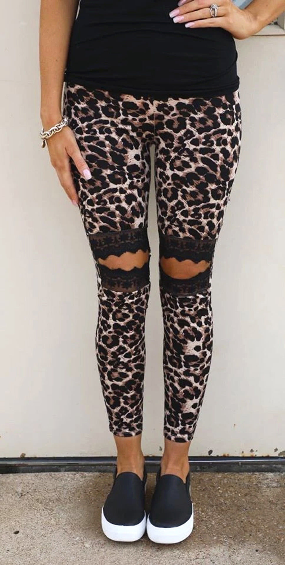 Hollow lace leopard leggings