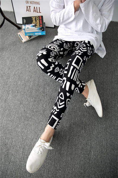 2017 Spring Graffiti Milk Silk Ink Painting Elastic Leggings Wholesale