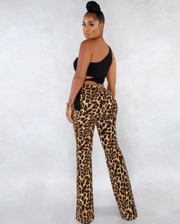 Slim leopard flare pants