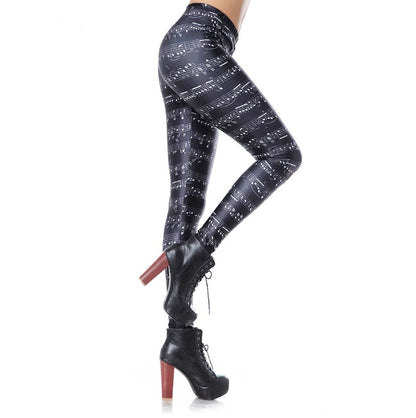 Note print leggings lady pencil pants