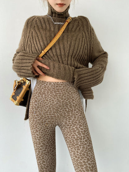 Nine Point Leopard Pattern Suede And Plush Leggings