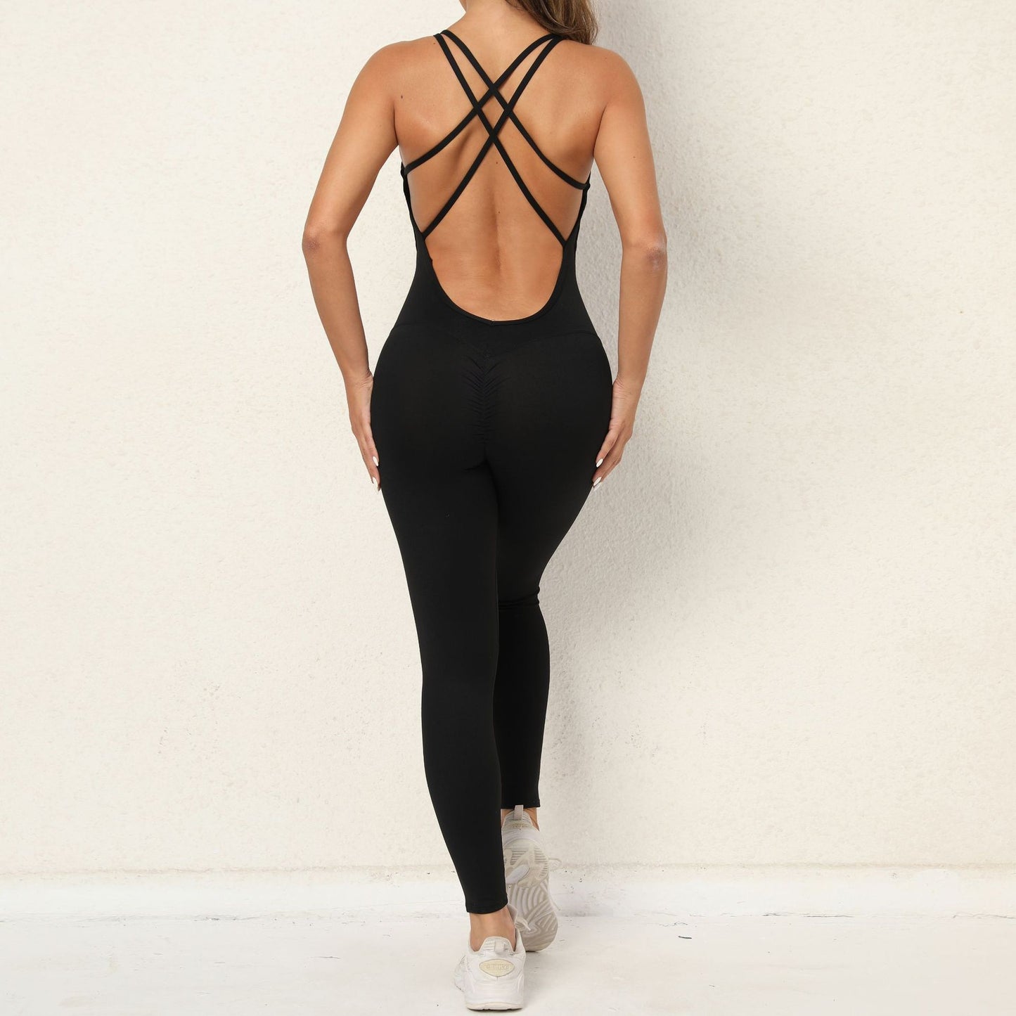 Yoga Jumpsuit With Cross-strap Back Design Quick-drying Tight-fitting