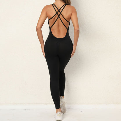 Yoga Jumpsuit With Cross-strap Back Design Quick-drying Tight-fitting