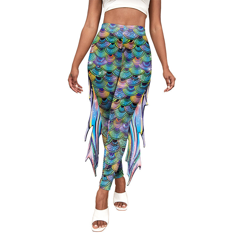 Slim Fish Pants With Raised Hips And Digital Fin Printing